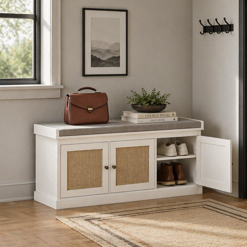 Banc de rangement pour chaussures Boho, White