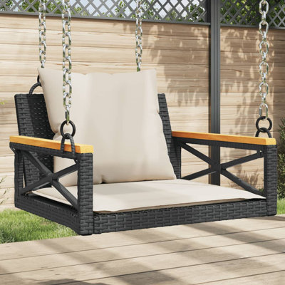 Highland Dunes Swing Bench With Cushions Black 24.8"X24.4"X15.7" Poly Rattan