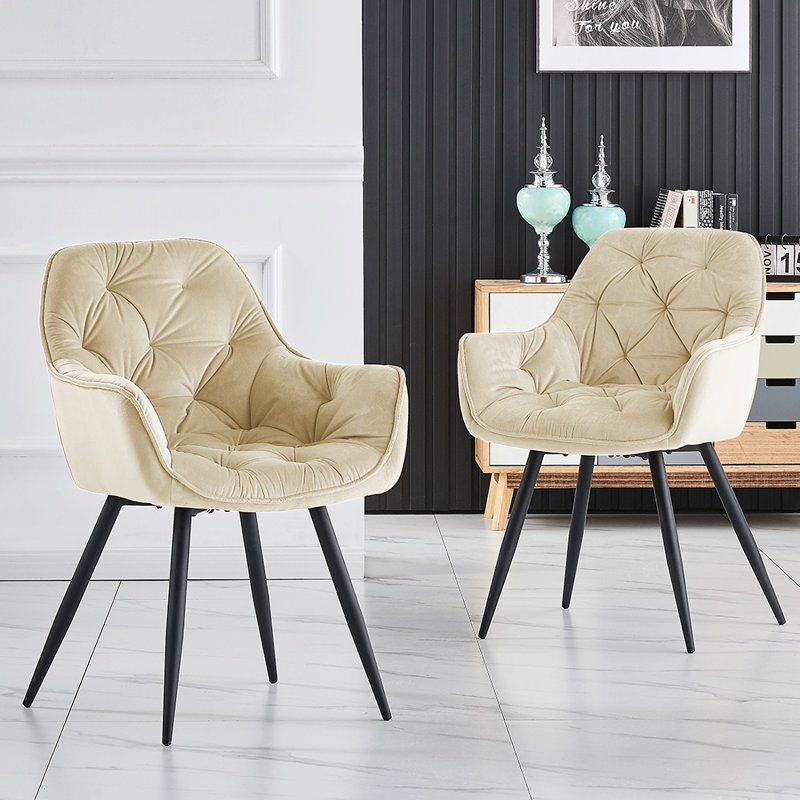 Velvet Tufted Upholstered Armchair Runge, Beige