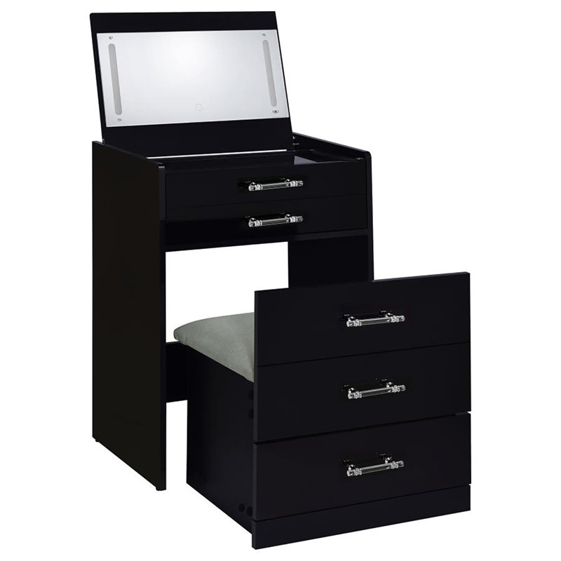 Cushign 3-drawer Makeup Vanity & Stool Set, Black