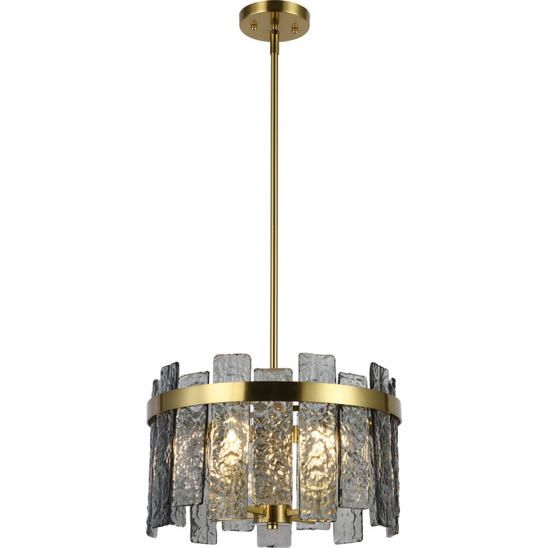 Lustre tambour 4 lumières avec verre texturé, Gray, 4
