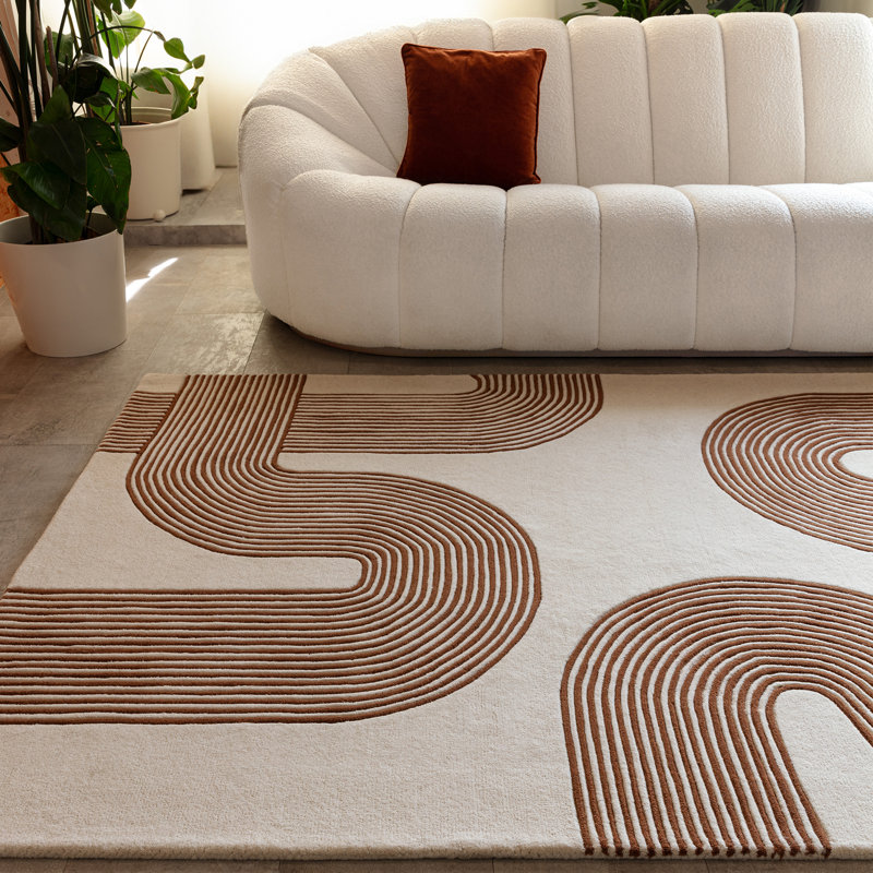 Burnest Wool Hand Woven Cream/Orange Area Rug, Rectangle 160 x 230cm