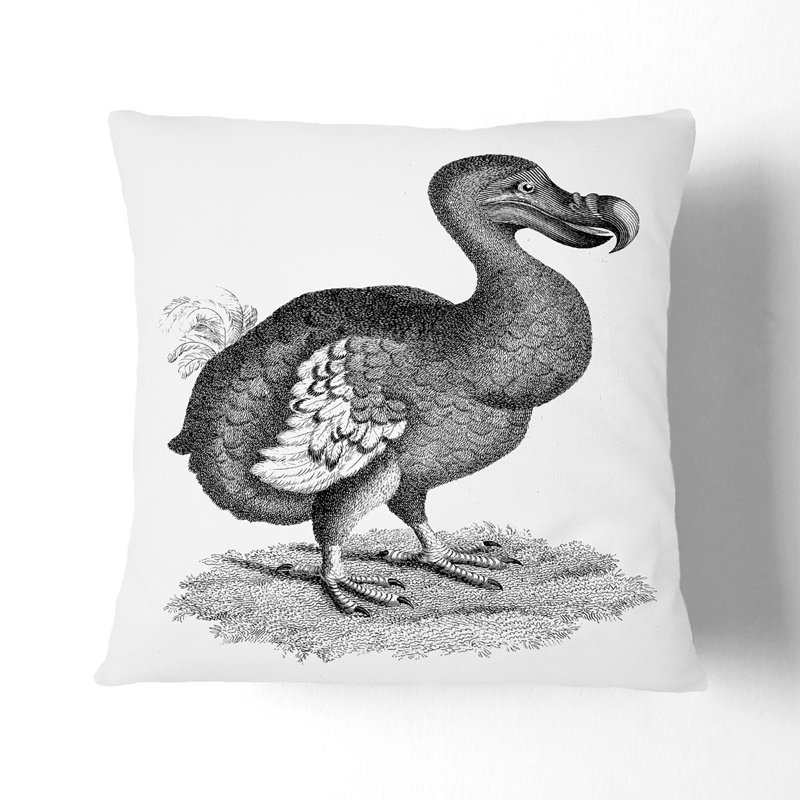 Dodo In Black And White Square Throw Cushion, 40cm H x 40cm W x 15cm D