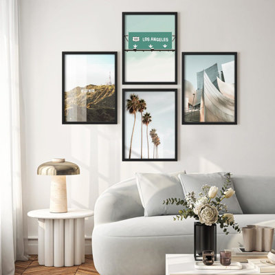 Framed Wall Art Print Gallery Set Decor, Chic Los Angeles California Landmarks Nature Wilderness Photography Modern Art Rustic Colourful for Living Room, Bedroom, Office