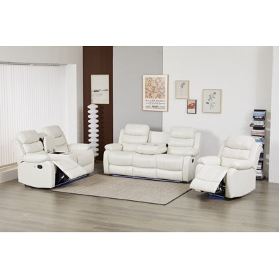 3-Piece Vegan Leather Manual Reclining Living Room Set With LED Lighting &Hidden Cupholder by Brayden Studio