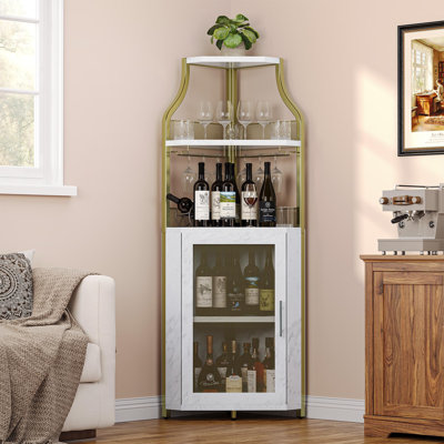 Armoire de bar d'angle avec porte-bouteilles et porte-verres à 5 niveaux