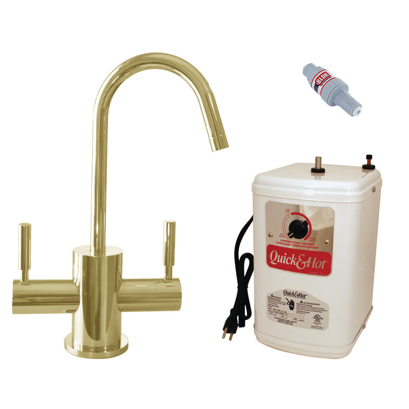 Robinet distributeur d'eau chaude et froide 10 po à 2 poignées avec réservoir chauffant, Laiton poli