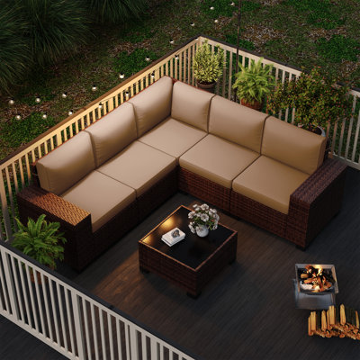 5 - Person Outdoor Rattan Sectional Seating Group With Cushions