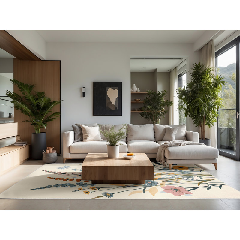 Soft Plush Fedele Easter Modern & Contemporary Abstract Area Rug in Beige – White Binding, 4x6