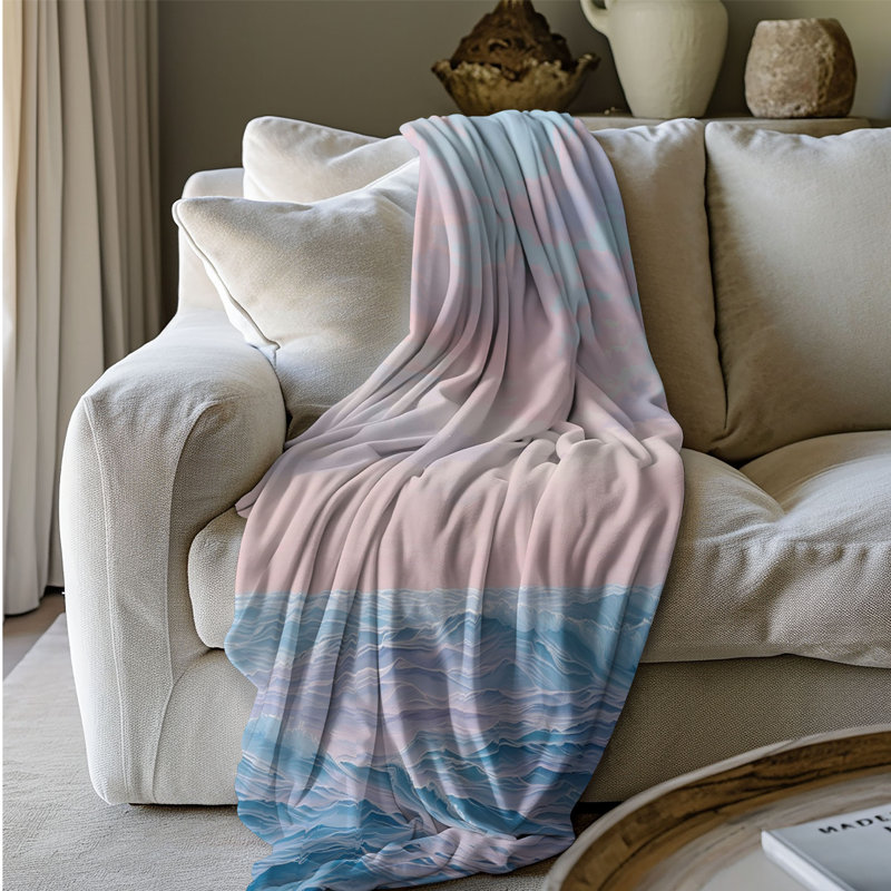 Soft Oceanic Horizons - Couverture Sherpa de qualité supérieure 1 pièce, Lit simple