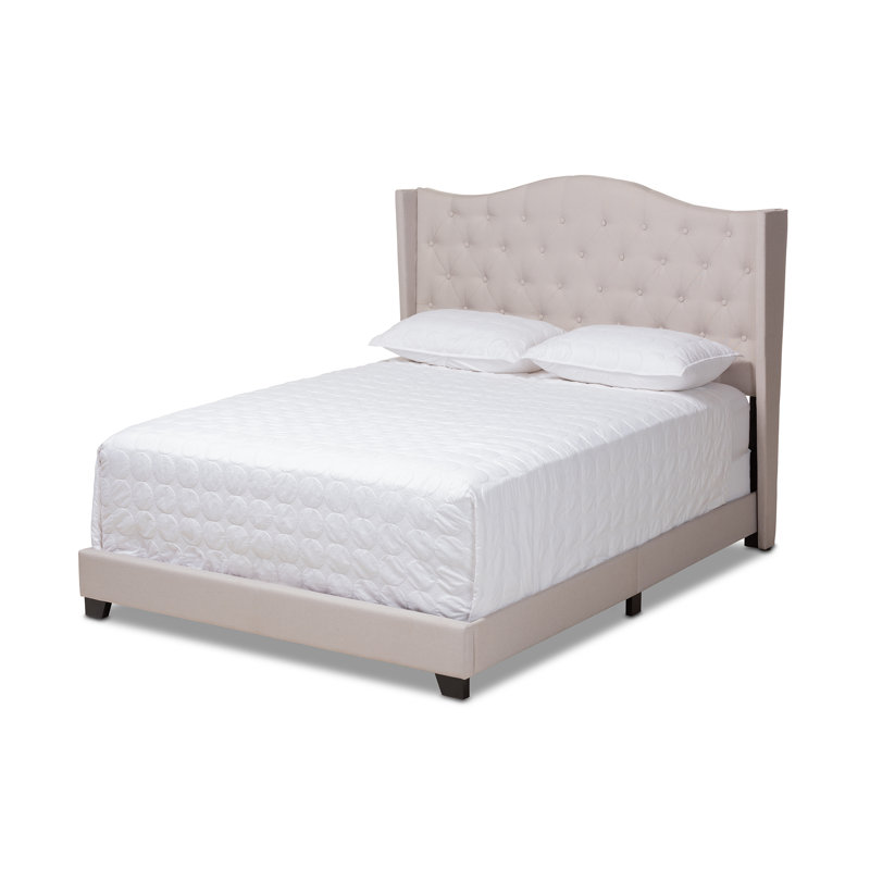 Saltville Upholstered Wingback Bed, Beige, Queen
