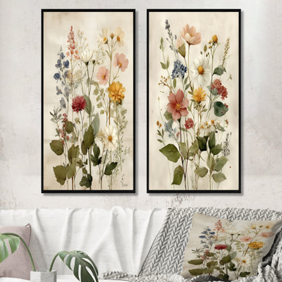 Art mural sur toile 2 fleurs rétro