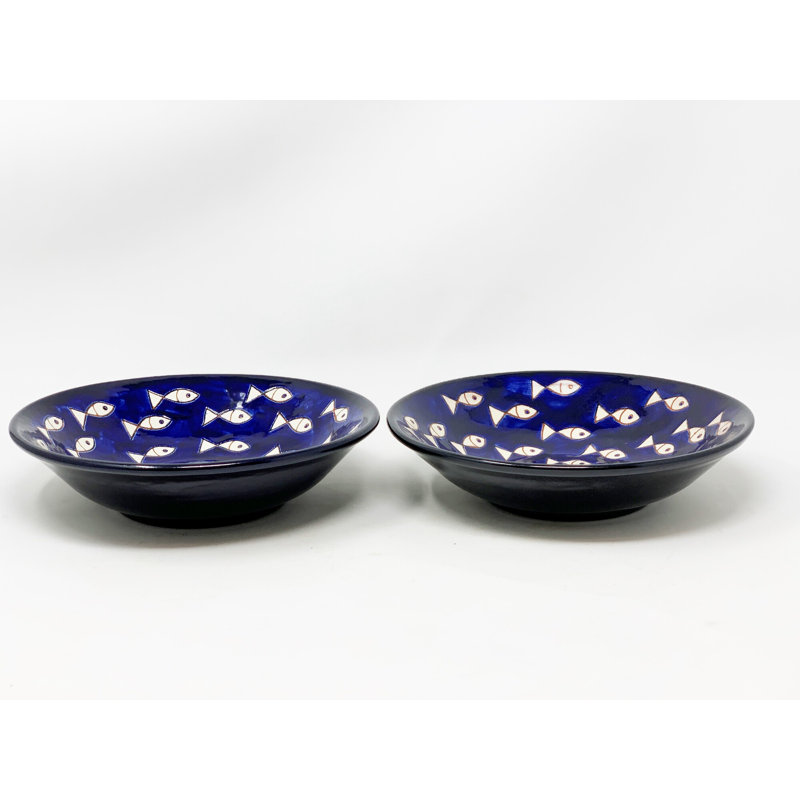 Blue & White Fish - Pasta Bowl - White Fish - Set Of 2