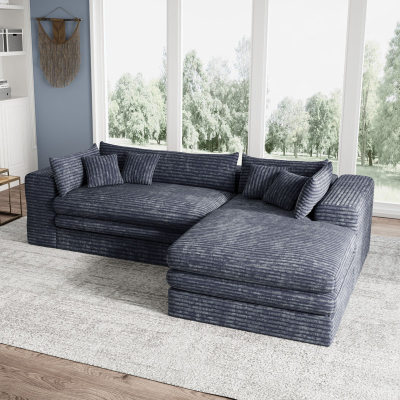 Plush Corduroy Sofa Modular L-Shaped Compression Sponge Sofa Without Installation, Left Hand Facing, Gray Corduroy
