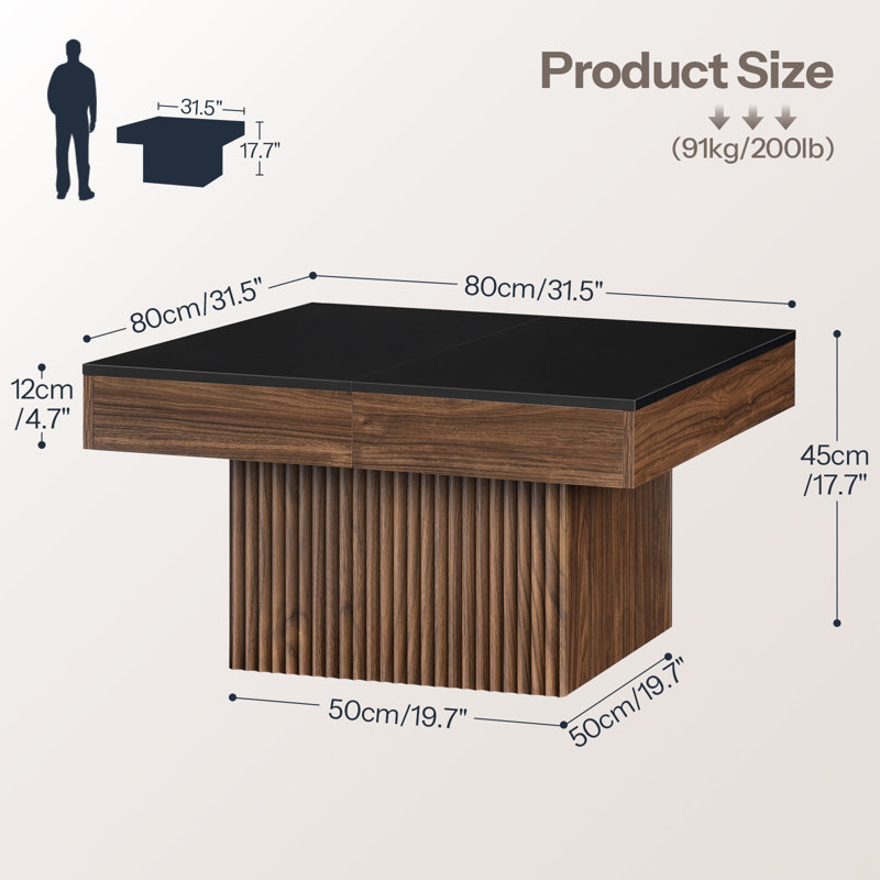 31.5'' Coffee Table with Storage, Black Top/Brown Base