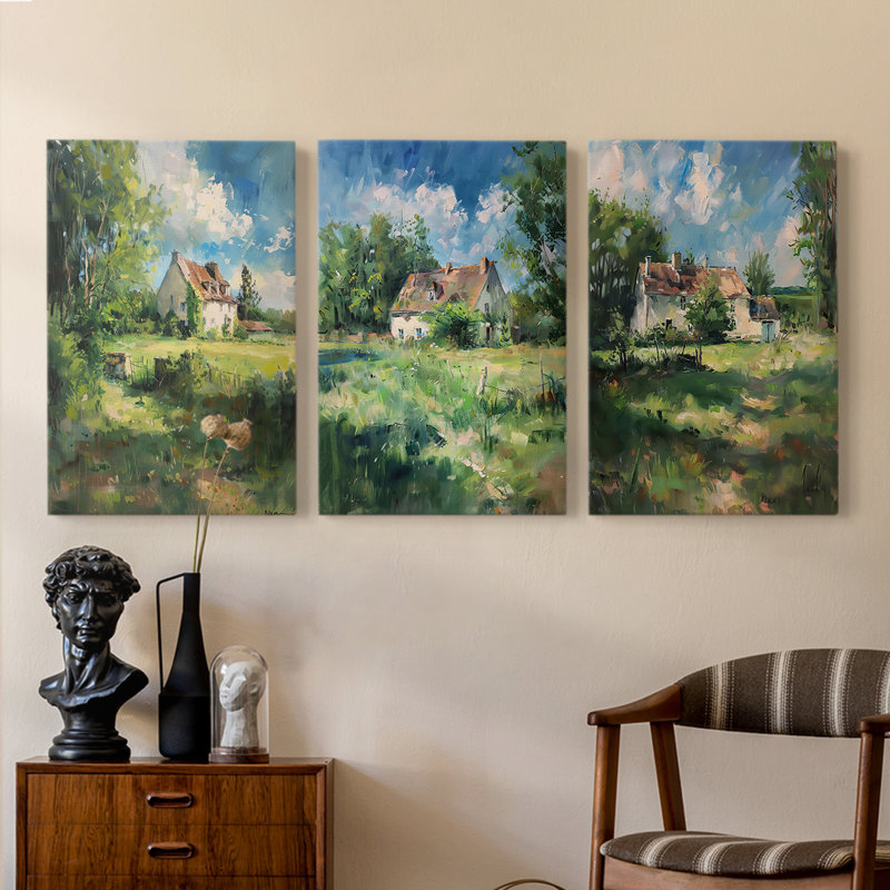 Ensemble de 3 toiles tendues avec châssis Country Cottage Series XV - Prêt à être accroché, H 12 po x l 8 po
