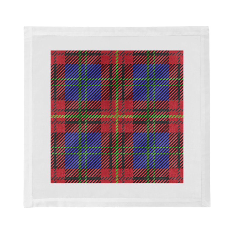 Christmas Tartan Red Cotton Sateen Dinner Napkins, Blue