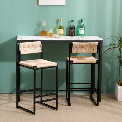 De 2 tabourets de bar contemporains en miel, en corde de papier tissé pour chaises modernes (paquet de 2), tissé. Structure en métal, soutien dorsal confortable. Pour la cuisine, la salle à manger et le comptoir. Installation facile