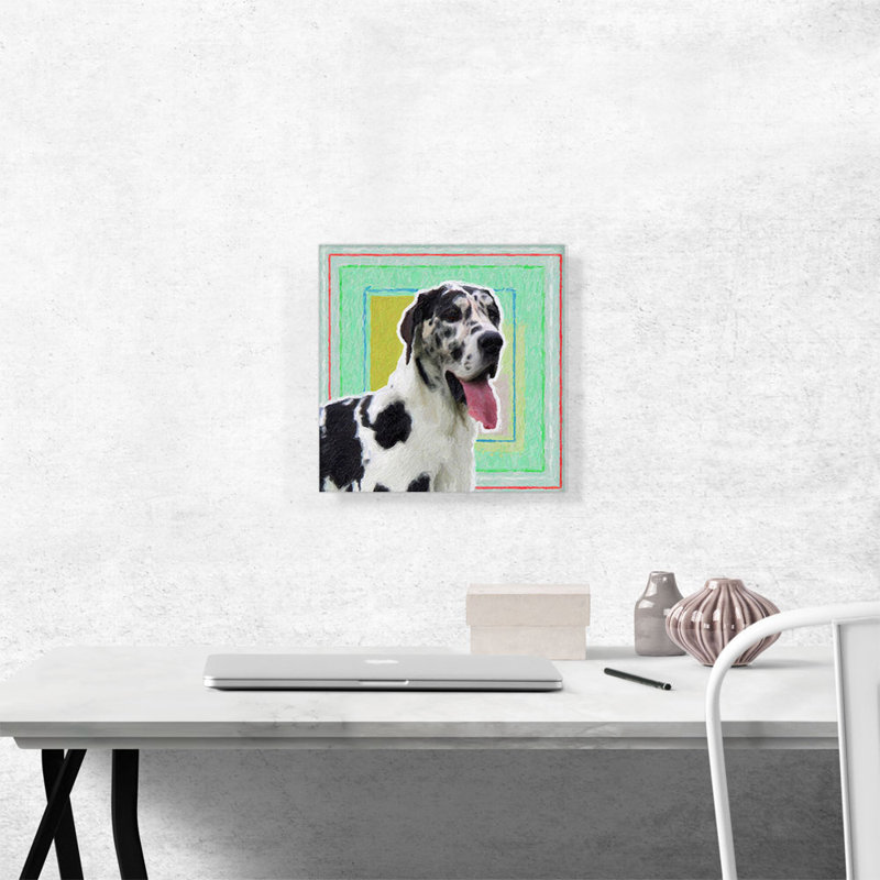 Great Dane Dog Breed Colorful Squares - Reproduction d'art sur toile tendue, H 12 po x l 12 po x P 1,5 po