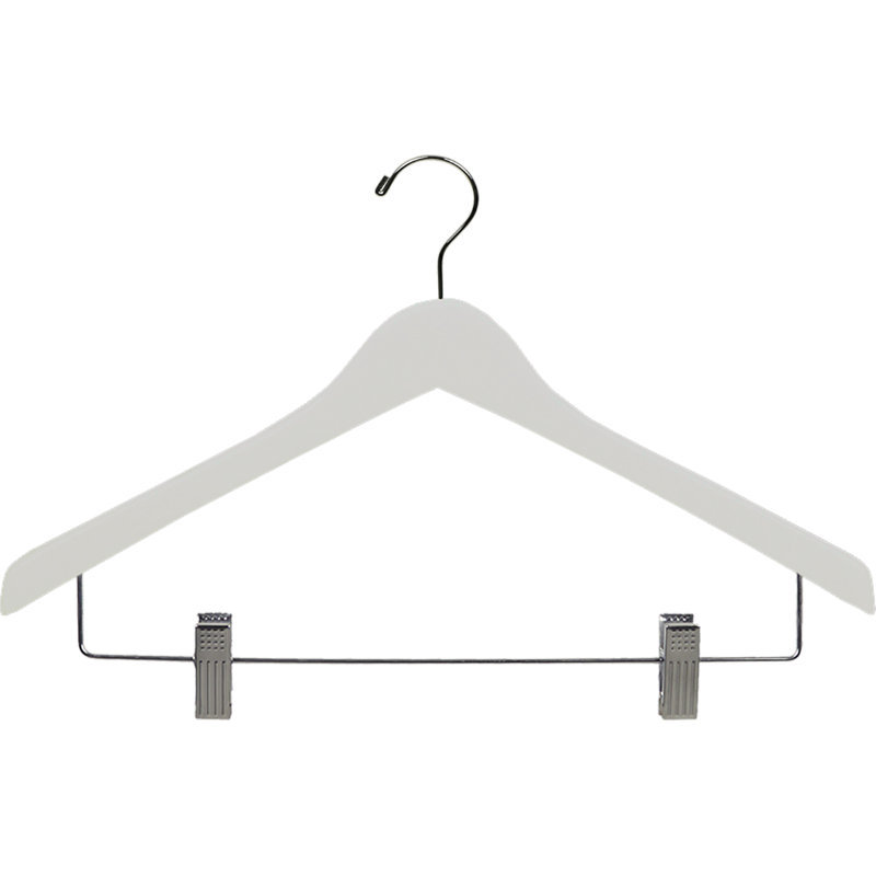 Cintre en bois avec pinces, Blanc, 12