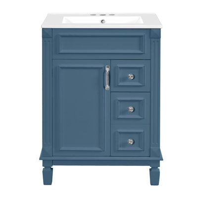 Meuble-lavabo bleu moderne avec 2 tiroirs et lavabo en céramique intégrée