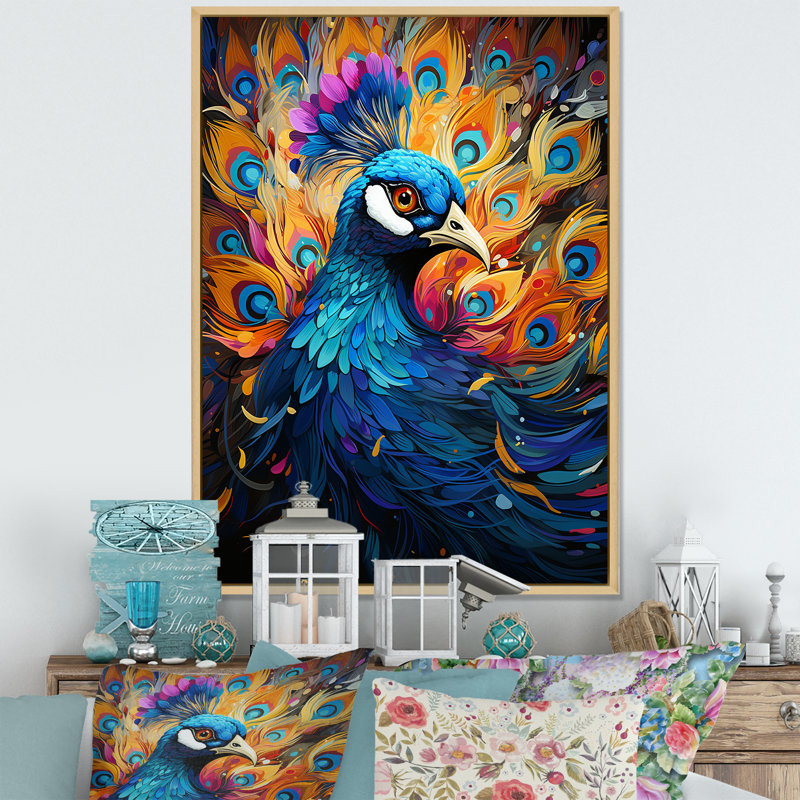Peacocks Royal Plumage sur toile, Cadre naturel flottant, H 32 po x l 24 po