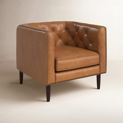 Woodford Genuine Leather Barrel Chair