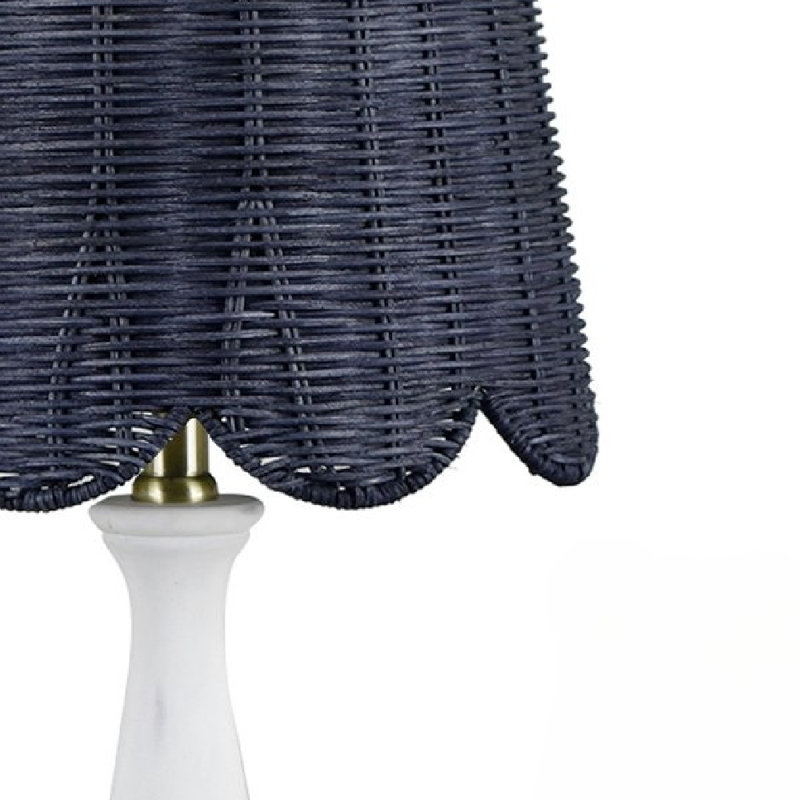 Ensemble de 2 lampes de buffet en résine blanche avec abat-jour en rotin