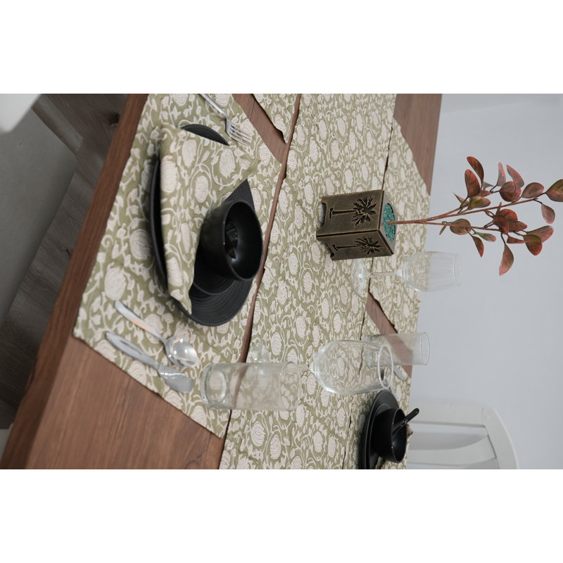 Fabdivine 18X18 Inch Duck Canvas Table Napkin Block Print 6 Kamal, Green