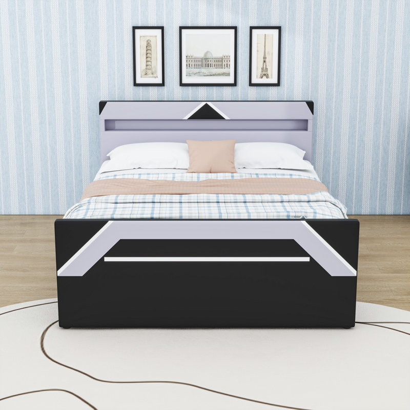 Grand lit plateforme tapissier avec rangement hydraulique, Noir gris