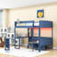 Lit mezzanine double en bois avec canapé, bureau, bande lumineuse et échelle-1084917629