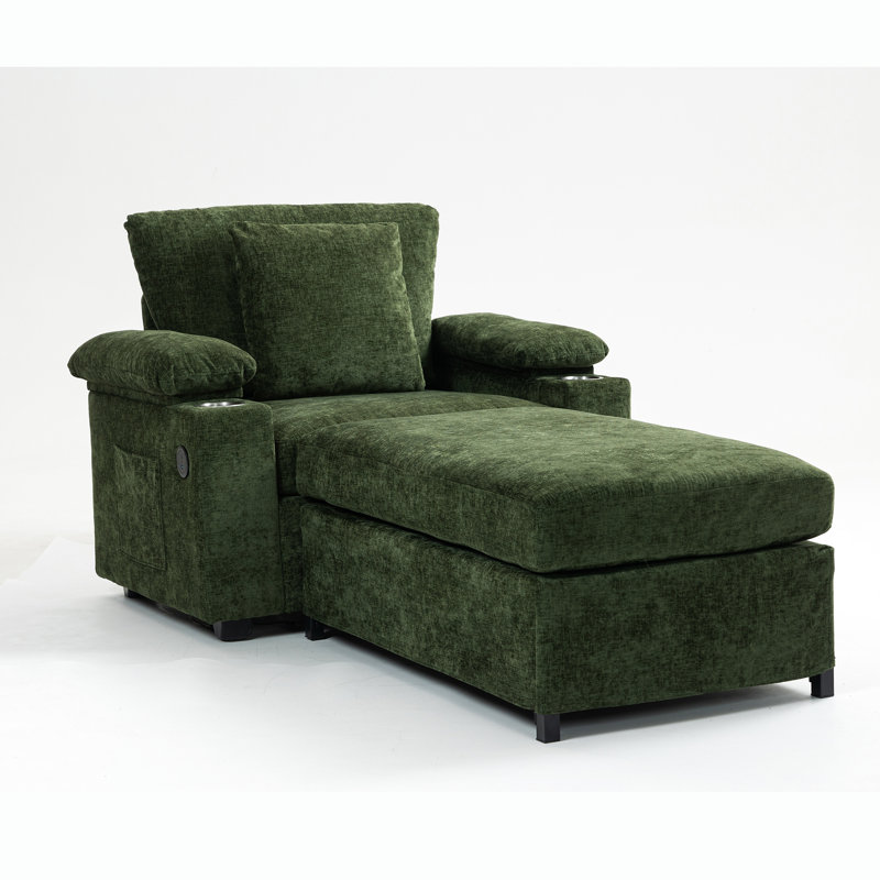 Fauteuil en chenille confortable avec porte-boisson et fonction de rangement - Surdimensionné élégant