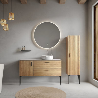 48" Striped Natural Oak Bathroom Vanity With Sink, Without Drainage And Faucet, Freestanding Bathroom Cabinet For Modern Bathroom, Kd