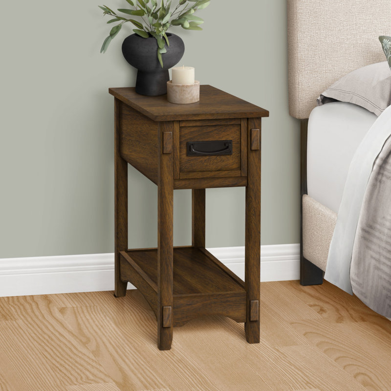 Table d'appoint, table de bout, table d'appoint, table de chevet, 2 niveaux, étroit, tiroir de rangement, placage brun