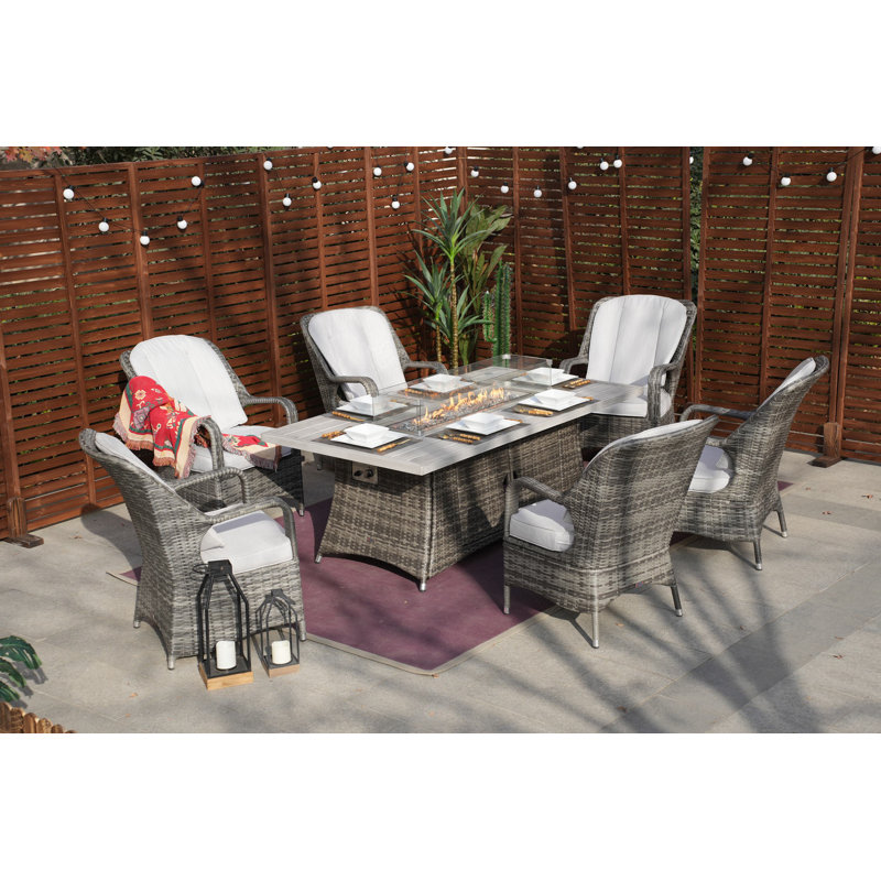 Alseepa 6 - Person Patio Dining Set with Rectangular Table , Cushions Included