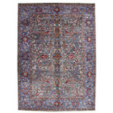 Hand Knotted Wool Area Rug in Gray And Blue