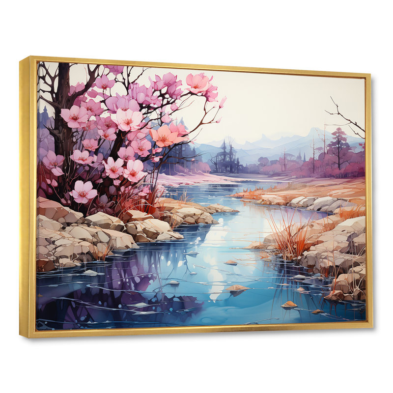 Impression sur toile «Al tranquillité» - campagne, Cadre flottant doré, H 24 po x l 32 po x P 1 po