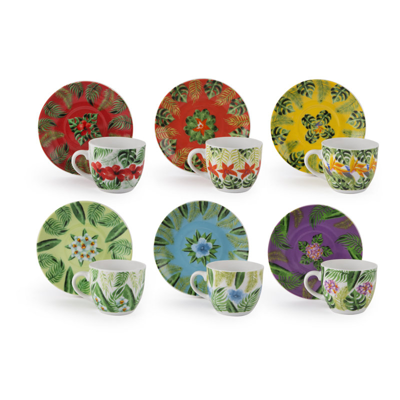 Mandala Tropical Porcelain Espresso Cup and Saucer