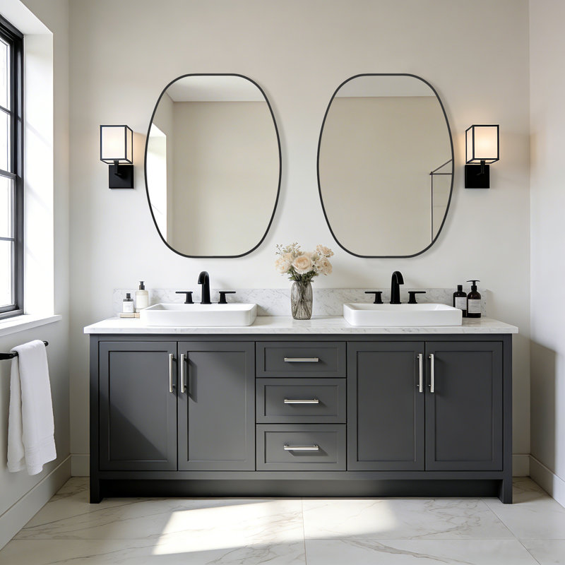 Metal Oval Wall Mirror, Black, 40" x 30"