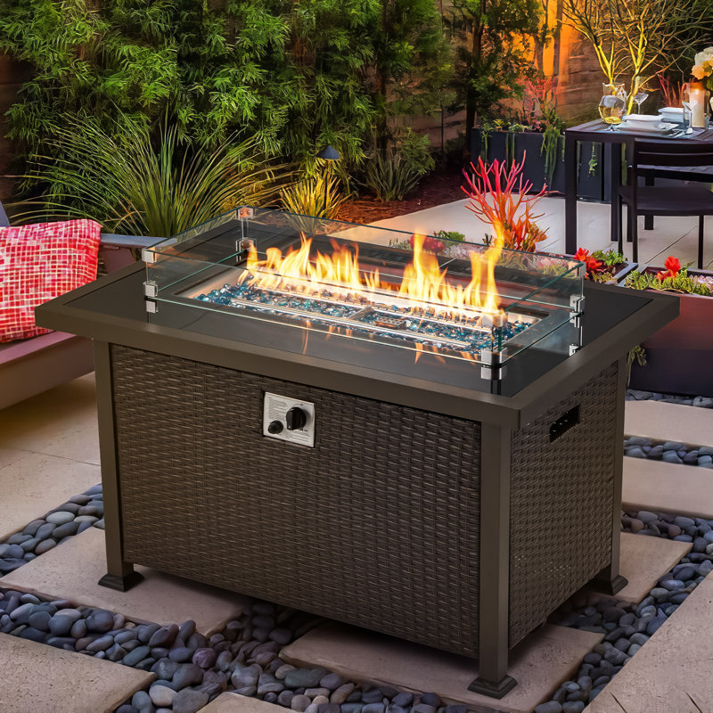 Fire Pit Table Auto-Ignition Propane Gas Fire Pit Table, 24.8" H x 43.7" W x 27.6" D, Dark Brown