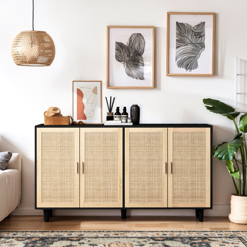 Rangement décoratif à 4 portes, noir - pour chambre à coucher, salon, bureau, construction, grande capacité de rangement, tablette réglable, facile à assembler et à nettoyer