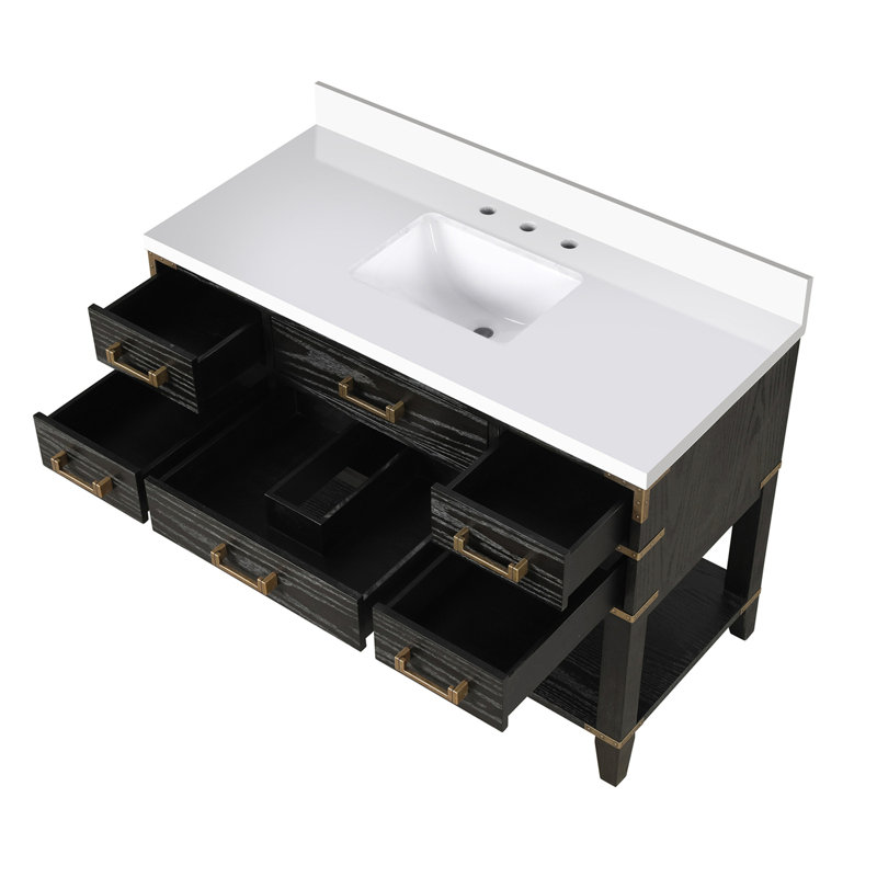 Meuble-lavabo simple avec comptoir en quartz, Noir, noir, noir, noir
