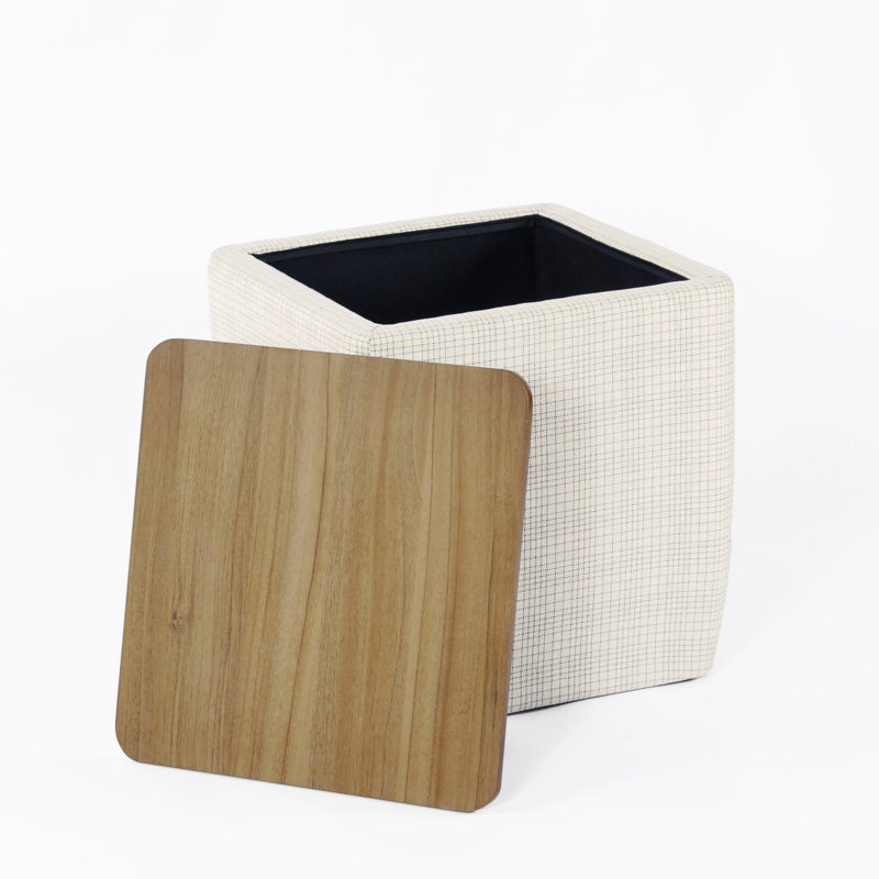 Nako Upholstered Ottoman, Cream Mini Grid