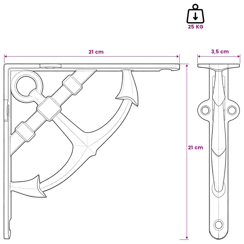 Wall Shelf Brackets Steel Metal Shelf Brackets Wall Mounted Hanging, 10cm H x 3cm W x 10cm D, Antique White