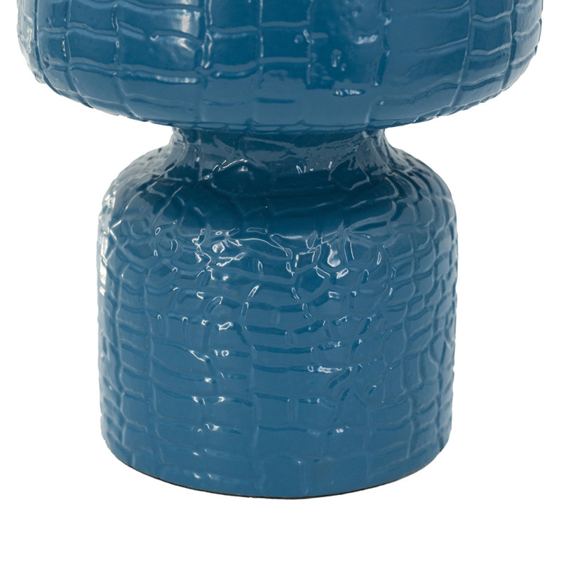 Dany Vase, Crocodile Texture, Watertight Base, 8 Inch Blue Aluminum