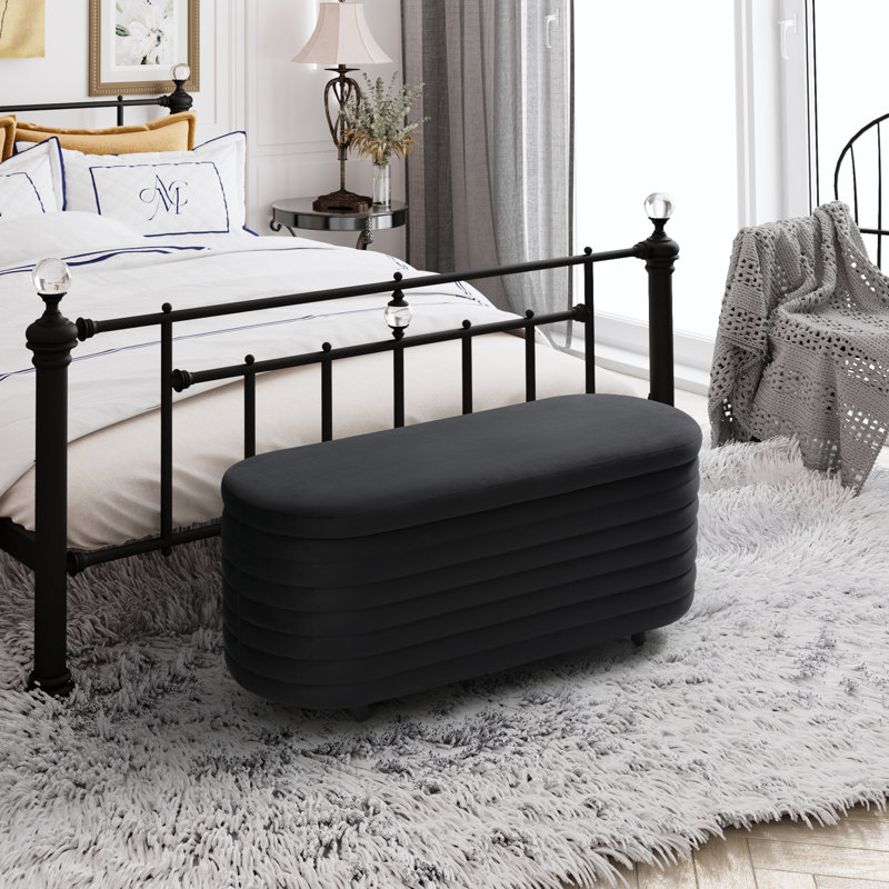 Farrah Upholstered Storage Bench, 18.1" H x 42.5" W x 17" D, Black