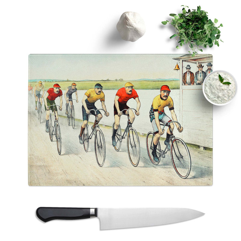 Tempered Glass Bicycle Race by John Cameron Chopping Board, 39cm W x 28.5cm L