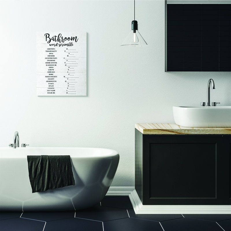 «Bathroom Word Scramble White and Black», impression, Toile tendue, H 24 po x l 30 po x P 1,5 po