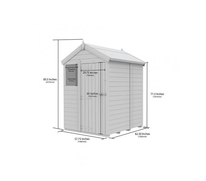 Total Sheds 5ft x 5ft Apex Garden Shed - Single Door - With Windows - Pressure Treated Timber - UK Manufactured