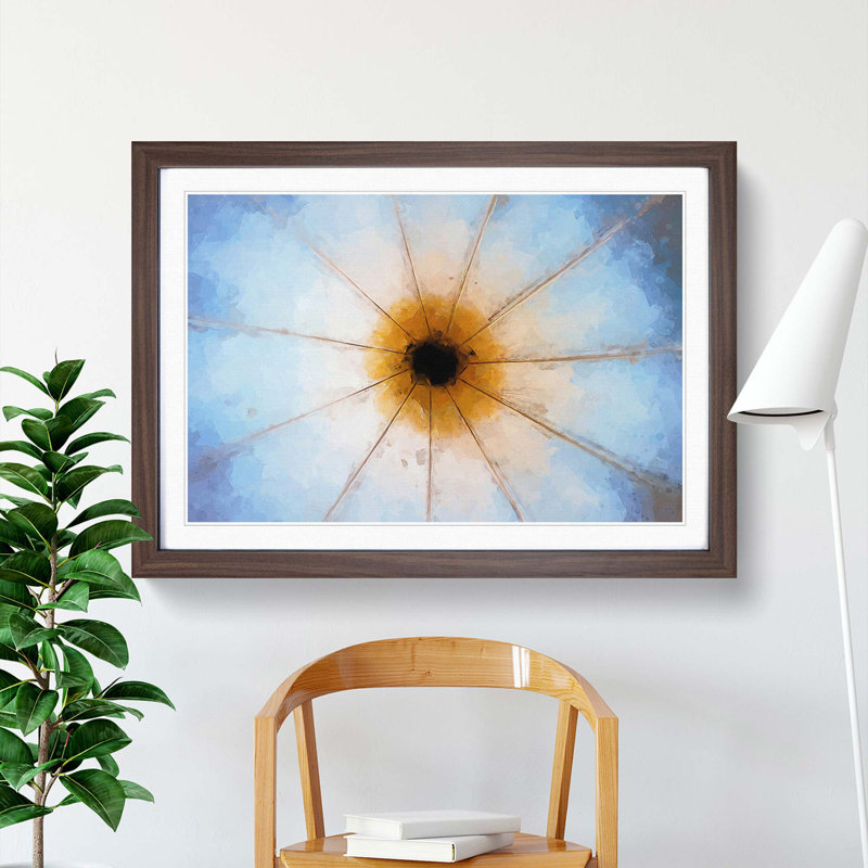 Down the Barrel in Blue and Yellow in Abstract - Picture Frame Graphic Art Print, 36cm H x 48cm W x 2cm D, Walnut Framed